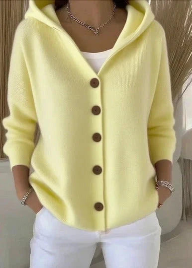 Gebreid vest met capuchon en knoopsluiting voor dames