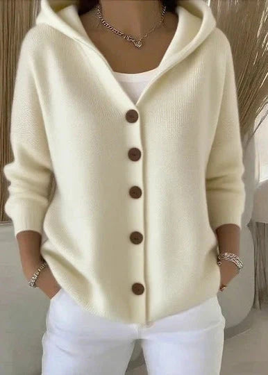 Gebreid vest met capuchon en knoopsluiting voor dames