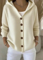 Gebreid vest met capuchon en knoopsluiting voor dames