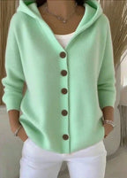Gebreid vest met capuchon en knoopsluiting voor dames