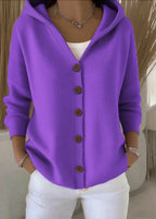 Gebreid vest met capuchon en knoopsluiting voor dames