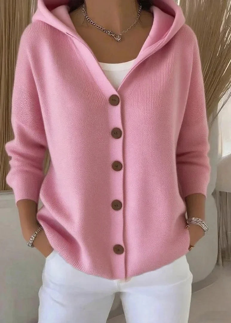 Gebreid vest met capuchon en knoopsluiting voor dames