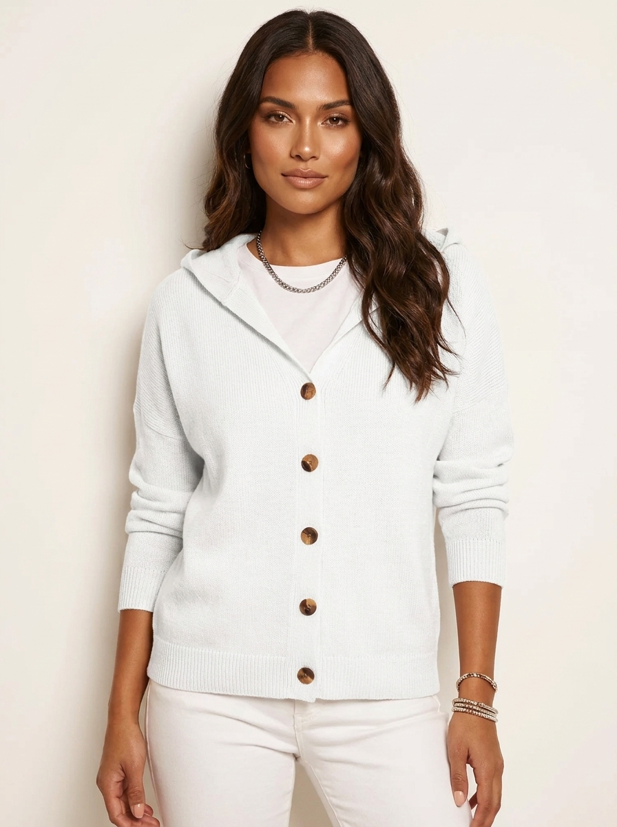 Gebreid vest met capuchon en knoopsluiting voor dames in wit