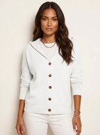 Gebreid vest met capuchon en knoopsluiting voor dames in wit