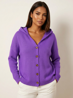 Gebreid vest met capuchon en knoopsluiting voor dames in paars