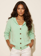 Gebreid vest met capuchon en knoopsluiting voor dames in groen