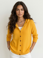 Gebreid vest met capuchon en knoopsluiting voor dames in geel