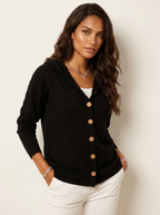 Gebreid vest met capuchon en knoopsluiting voor dames in zwart