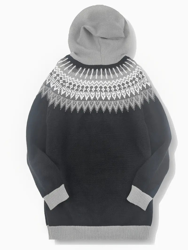 Gebreid vest met capuchon en noorse print voor dames
