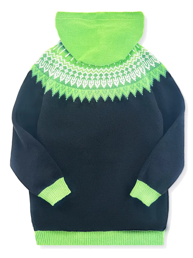 Gebreid vest met capuchon en noorse print voor dames