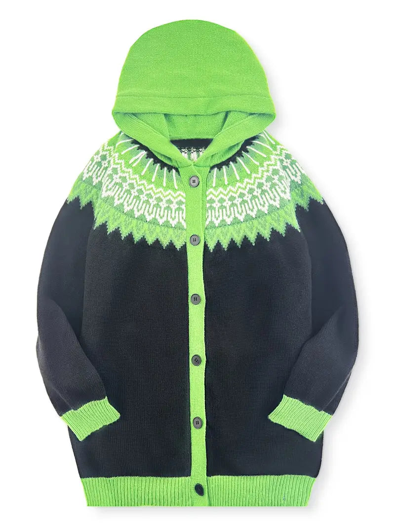 Gebreid vest met capuchon en noorse print voor dames