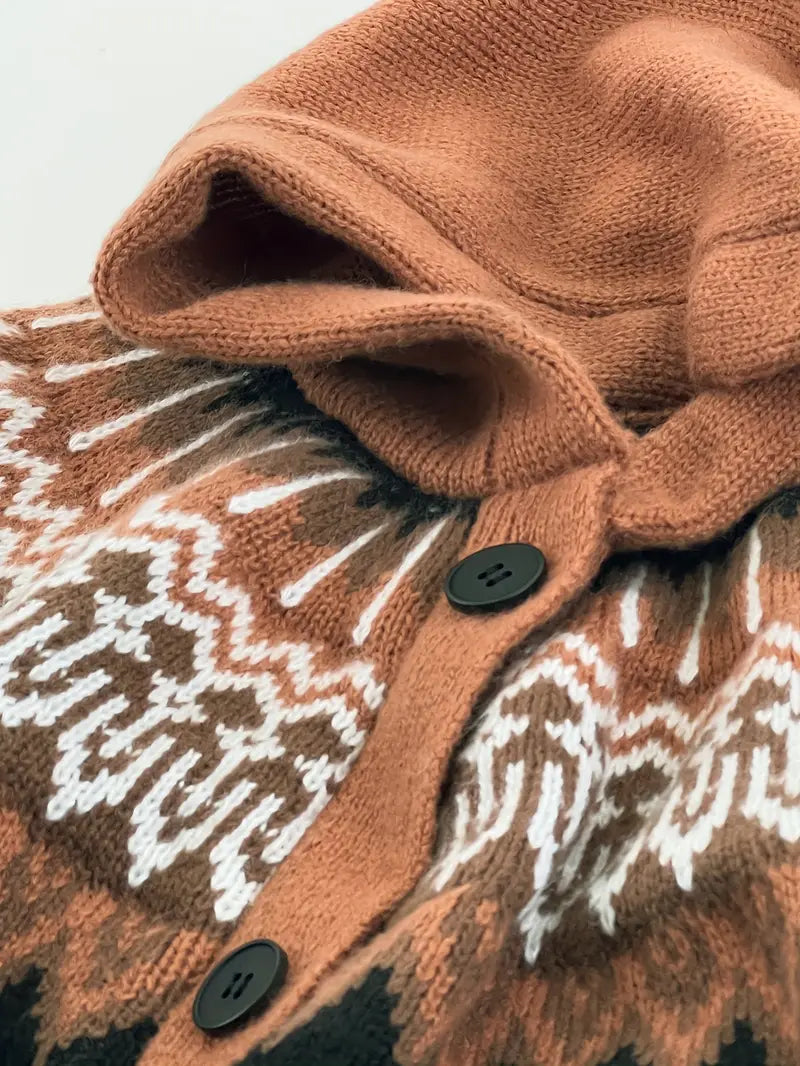 Gebreid vest met capuchon en noorse print voor dames
