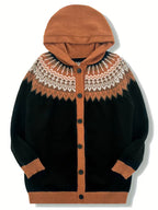 Gebreid vest met capuchon en noorse print voor dames