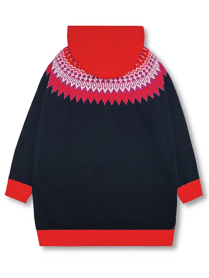 Gebreid vest met capuchon en noorse print voor dames