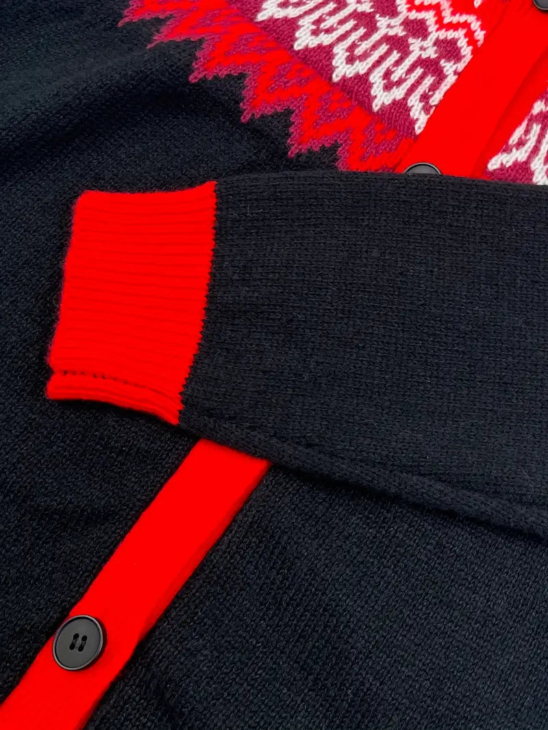 Gebreid vest met capuchon en noorse print voor dames