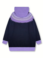 Gebreid vest met capuchon en noorse print voor dames