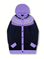 Gebreid vest met capuchon en noorse print voor dames