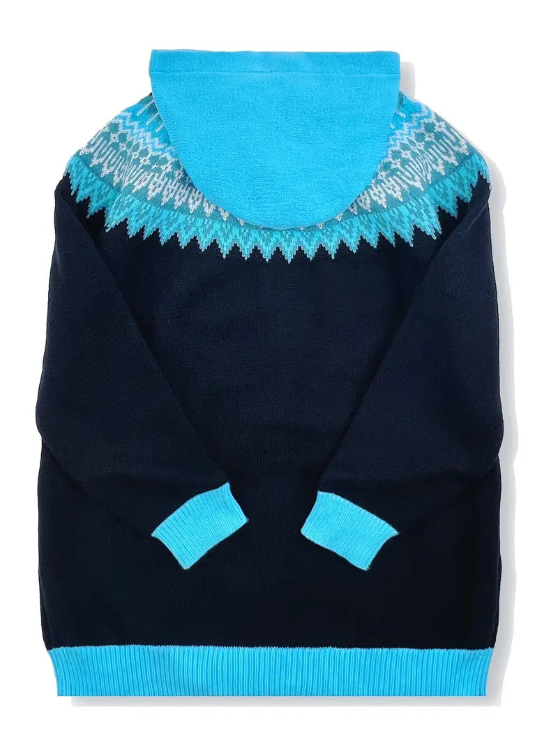 Gebreid vest met capuchon en noorse print voor dames