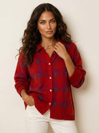 Gebreid vest met ruitpatroon en knoopsluiting voor dames in rood
