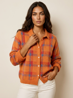 Gebreid vest met ruitpatroon en knoopsluiting voor dames in oranje