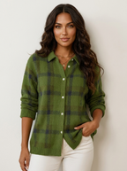 Gebreid vest met ruitpatroon en knoopsluiting voor dames in groen