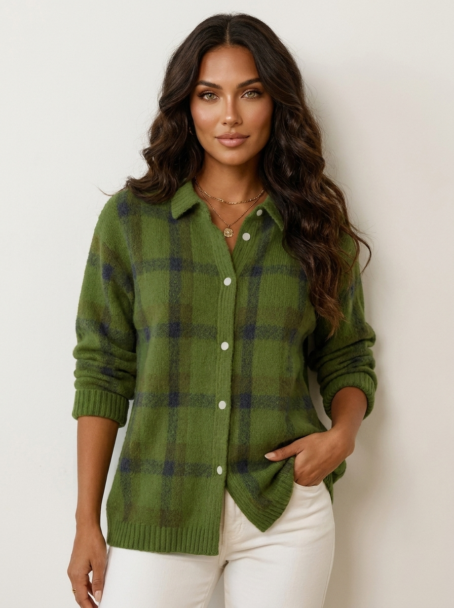 Gebreid vest met ruitpatroon en knoopsluiting voor dames in groen