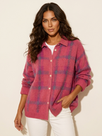 Gebreid vest met ruitpatroon en knoopsluiting voor dames in roze