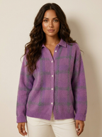 Gebreid vest met ruitpatroon en knoopsluiting voor dames in paars