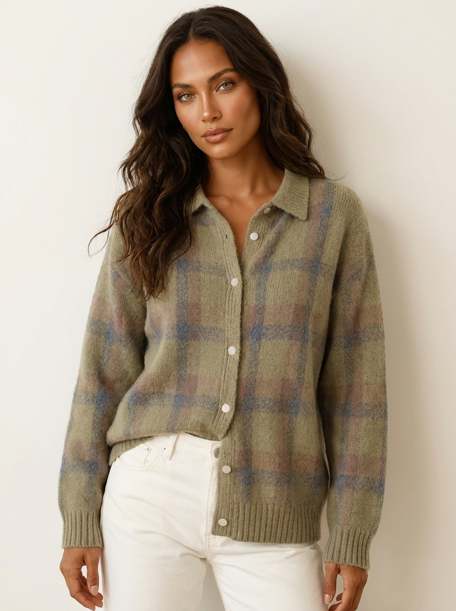 Gebreid vest met ruitpatroon en knoopsluiting voor dames in bruin