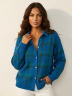 Gebreid vest met ruitpatroon en knoopsluiting voor dames in blauw