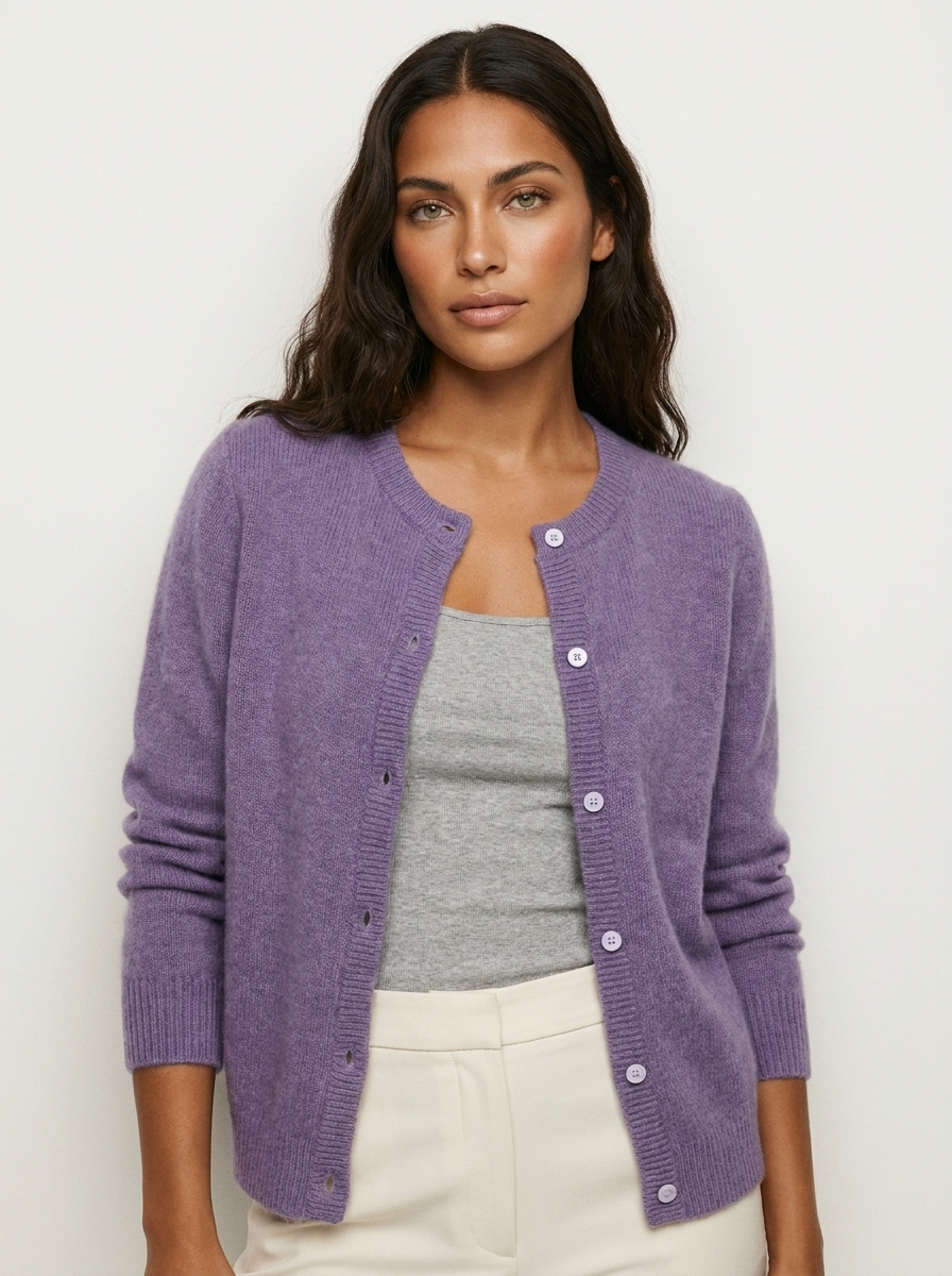 Gebreid vest met ronde hals en knoopsluiting in paars