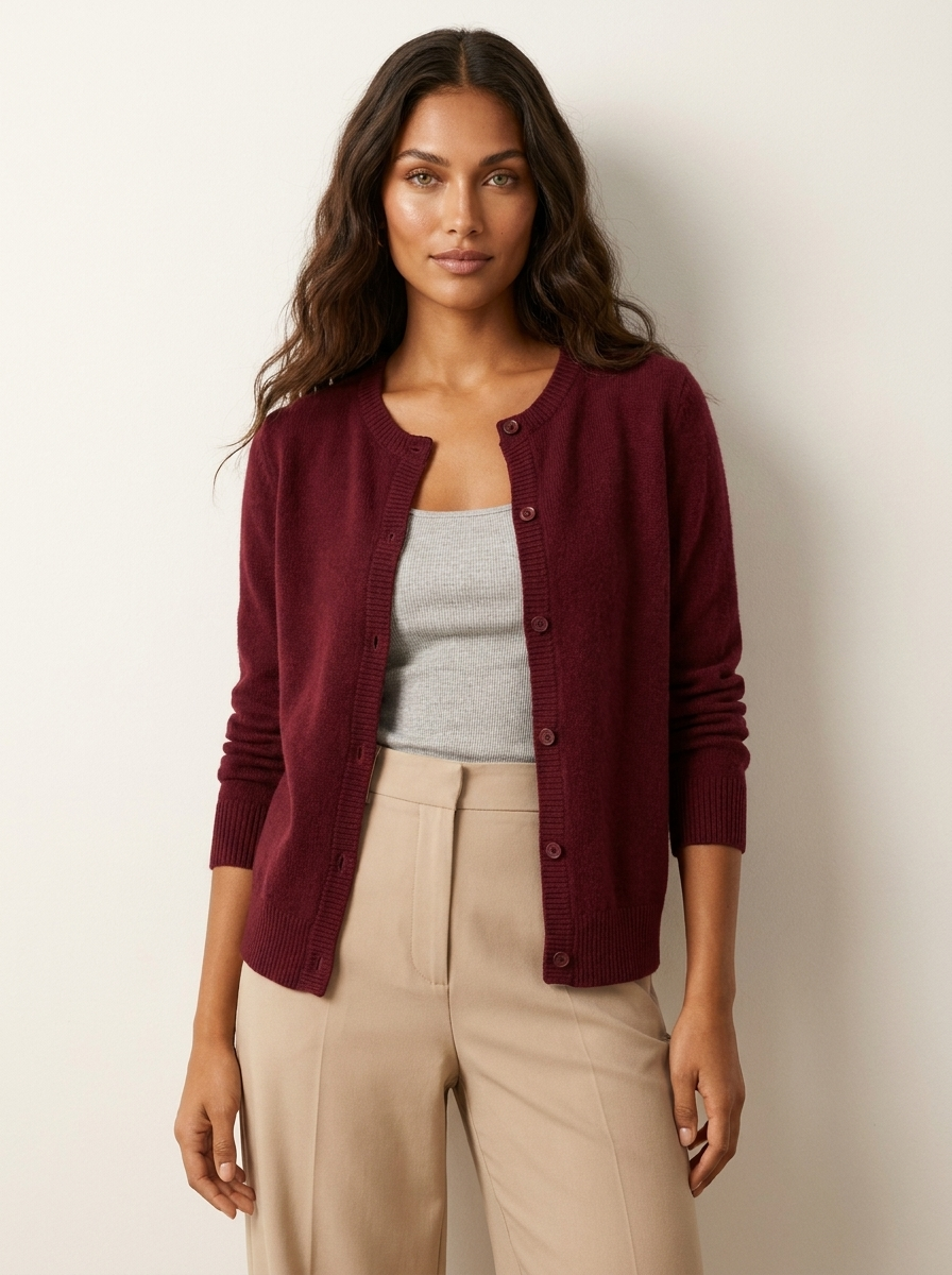 Gebreid vest met ronde hals en knoopsluiting in donkerrood