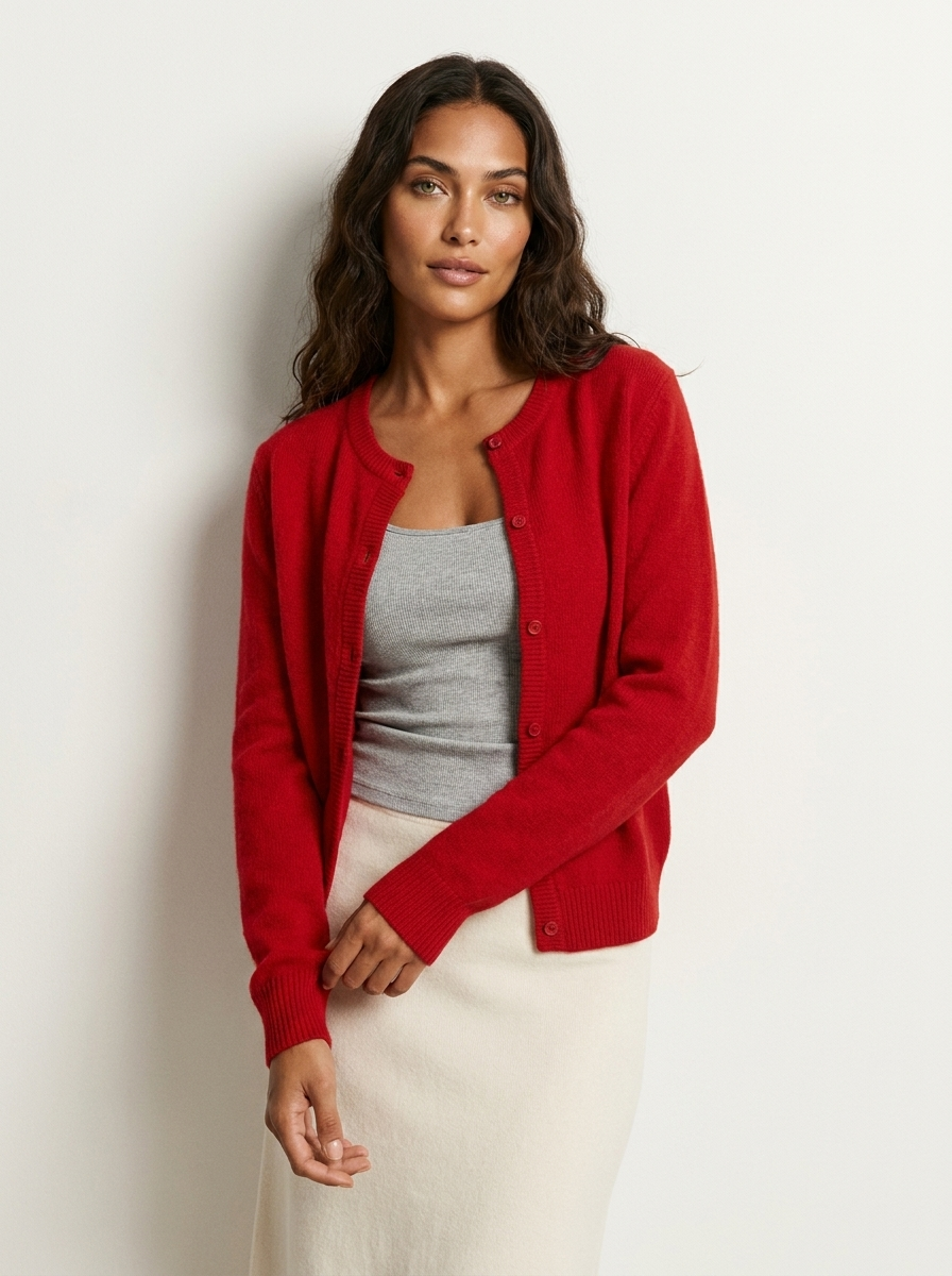 Gebreid vest met ronde hals en knoopsluiting in rood