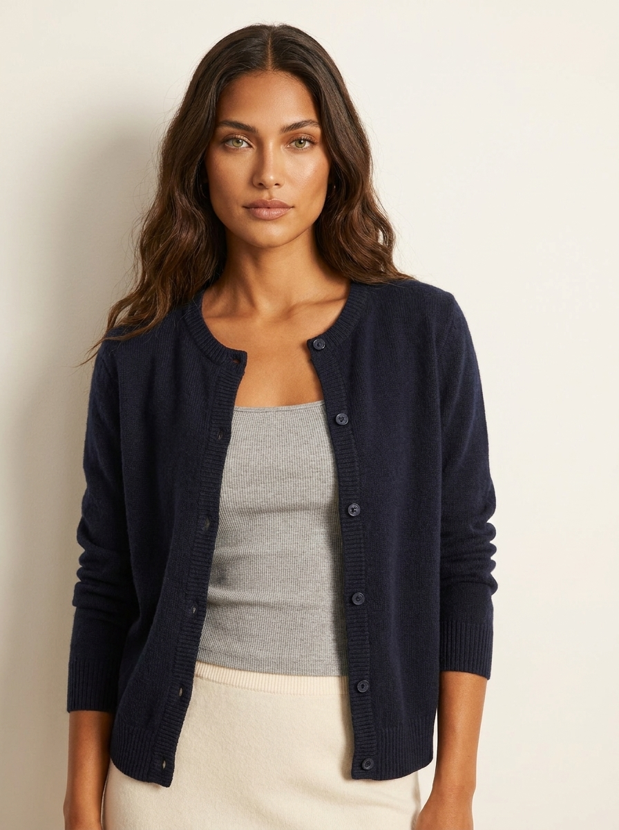 Gebreid vest met ronde hals en knoopsluiting in marineblauw