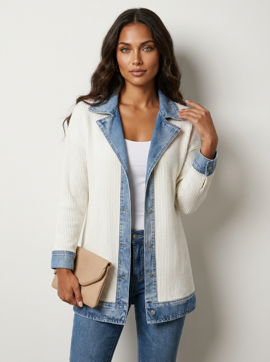 Gebreide blazer met denim details in wit
