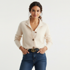 Gebreide cardigan met ribgebreide boorden voor dames in wit