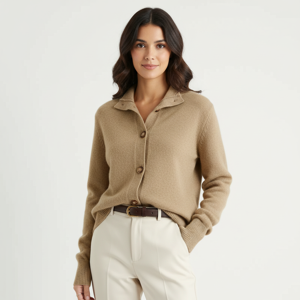Gebreide cardigan met ribgebreide boorden voor dames in beige
