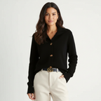 Gebreide cardigan met ribgebreide boorden voor dames in zwart