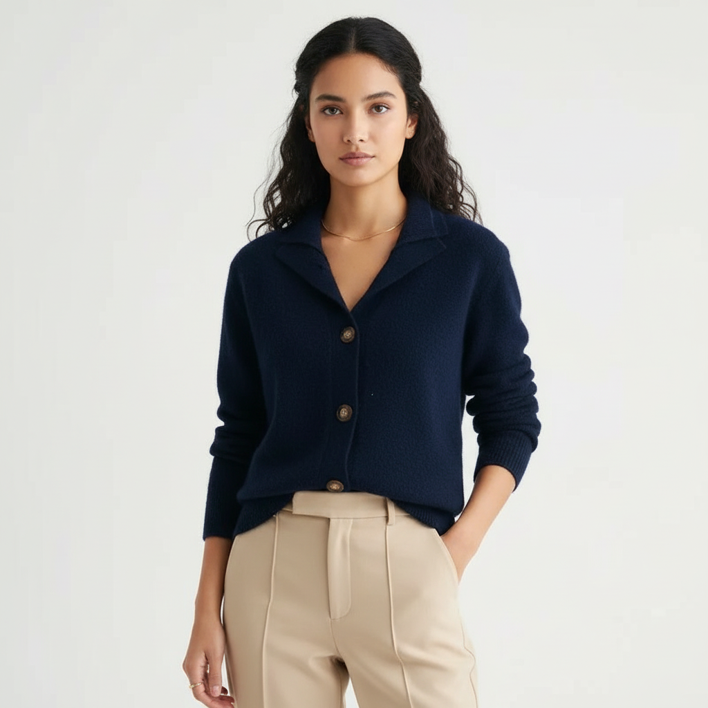 Gebreide cardigan met ribgebreide boorden voor dames in navy