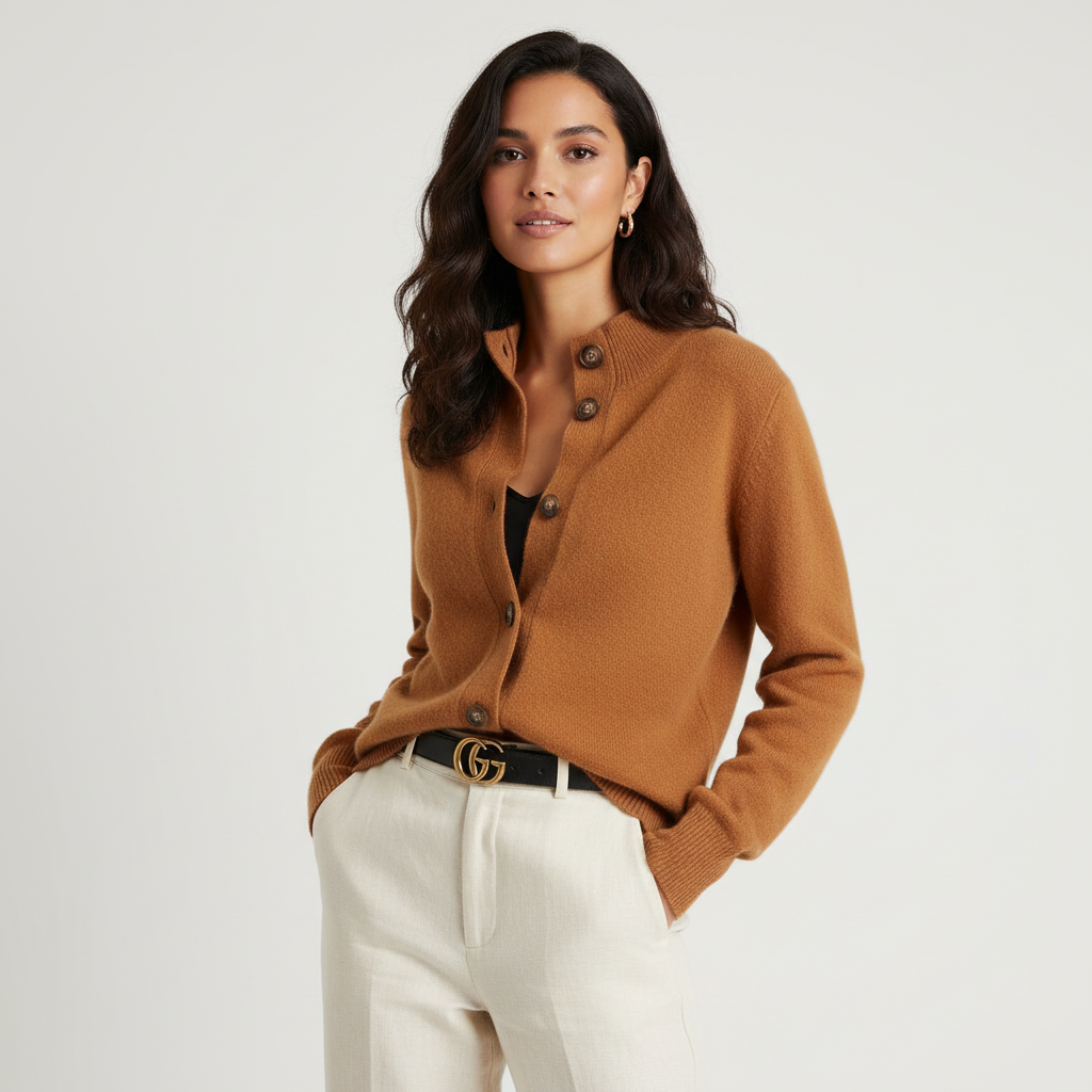 Gebreide cardigan met ribgebreide boorden voor dames in oranje