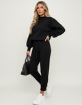 Gebreide lounge set met relaxte pasvorm voor dames in zwart