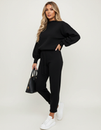 Gebreide lounge set met relaxte pasvorm voor dames in zwart