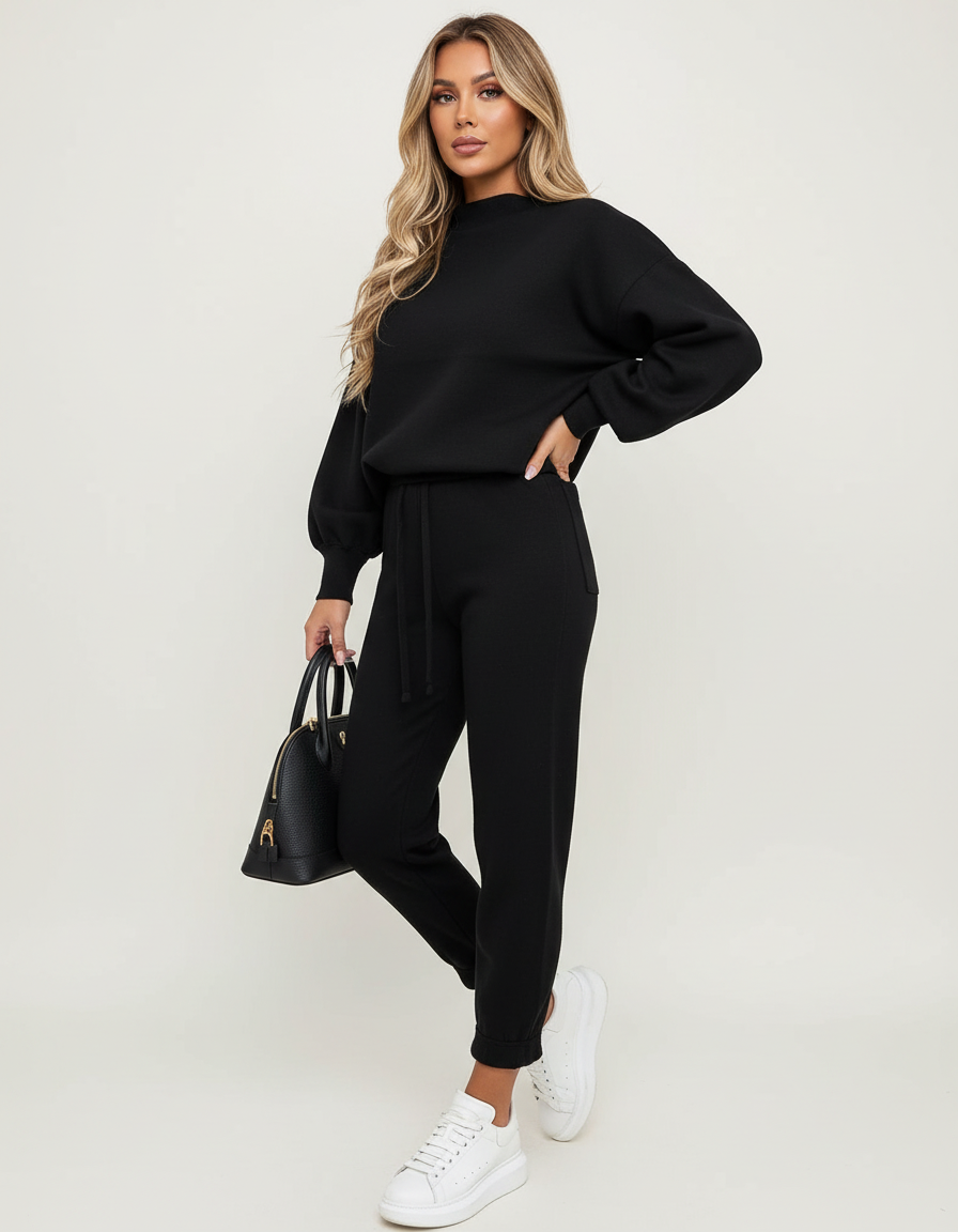 Gebreide lounge set met relaxte pasvorm voor dames in zwart
