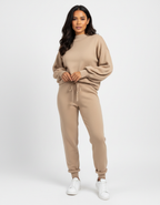 Gebreide lounge set met relaxte pasvorm voor dames in khaki