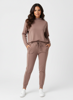 Gebreide lounge set met relaxte pasvorm voor dames in bruin