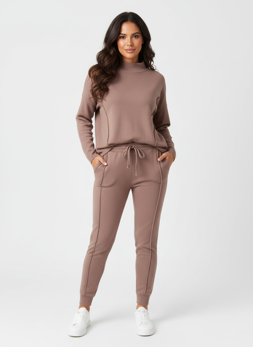 Gebreide lounge set met relaxte pasvorm voor dames in bruin