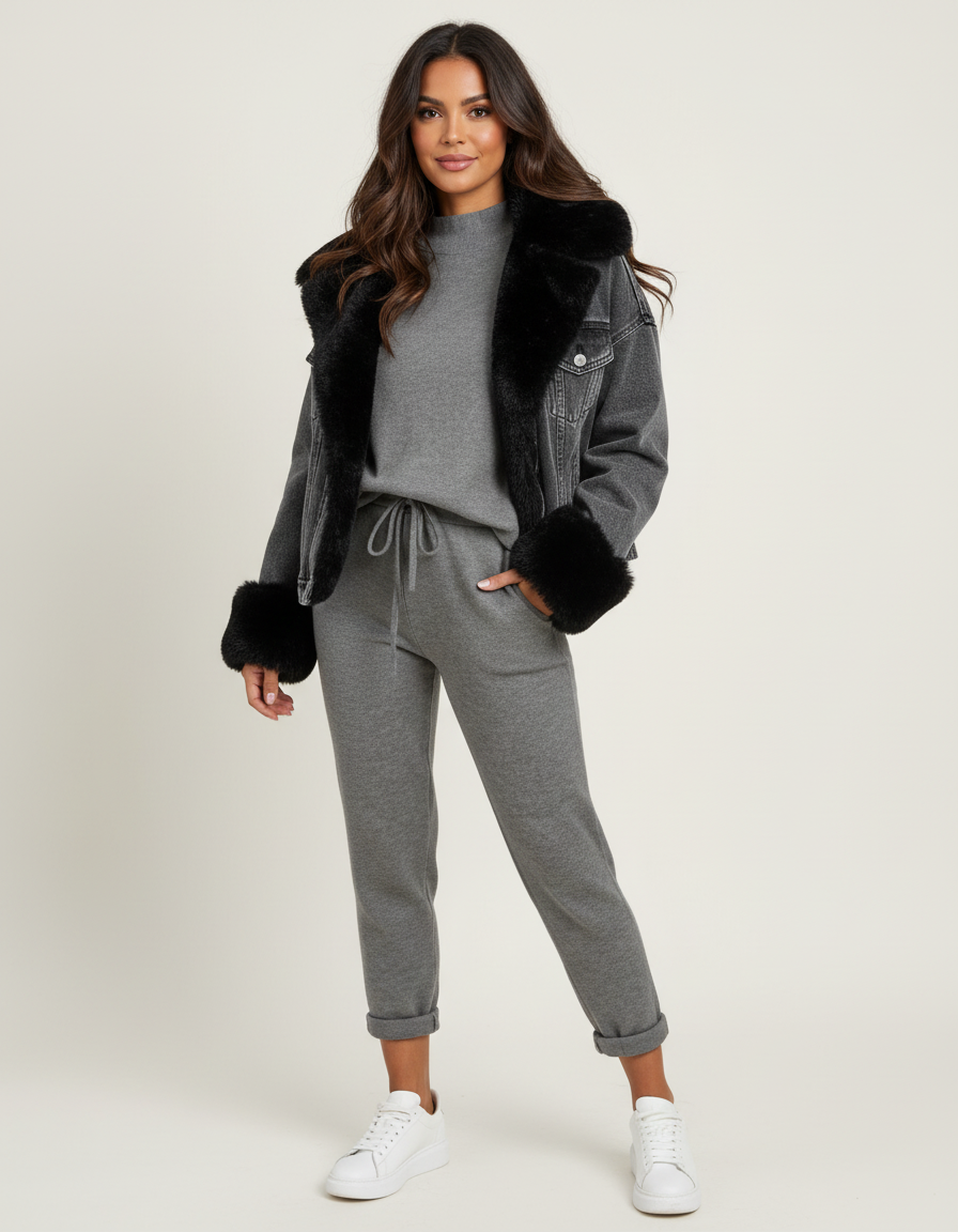 Gebreide lounge set met relaxte pasvorm voor dames in grijs