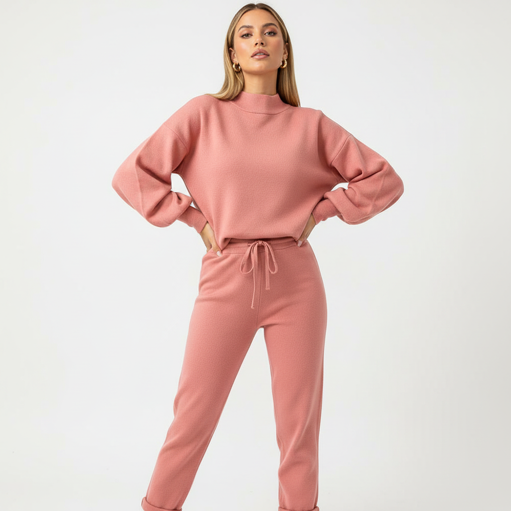 Gebreide lounge set met relaxte pasvorm voor dames in roze