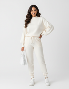 Gebreide lounge set met relaxte pasvorm voor dames in wit