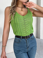 Gebreide tanktop met chevron patroon en V-hals voor dames in groen